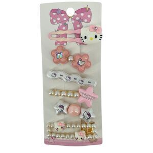 Hello Kitty Girls Pink Pearl Hair Clip Set 7-Piece Kawaii Hair Accessories, NWT